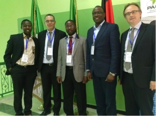 Left to right: Dr. Eric Tambo (AGGN), Prof. Zerga Abdellatif (Director of Pan African University), Andrew Chilombo (AGGN), Dr. Justus Massa (AGGN) and Lars Gerold (DAAD)